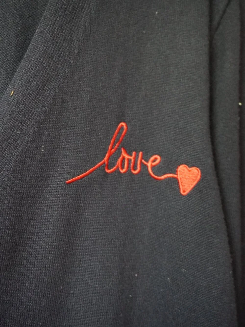 Carolyn Taylor Cardigan Navy Red Heart Embroidery & Buttons V-Neck X-Large